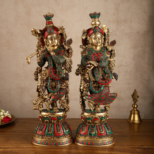 Pure Brass Radha Krishna Statue with Intricate Details | 21 Inch