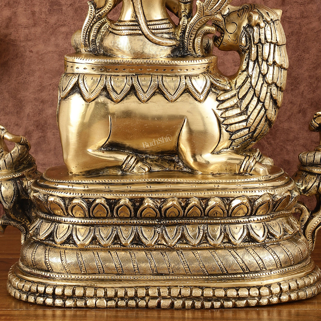 Brass Tara Devi Seated on a Lion Idol - The Great Himalayan Goddess