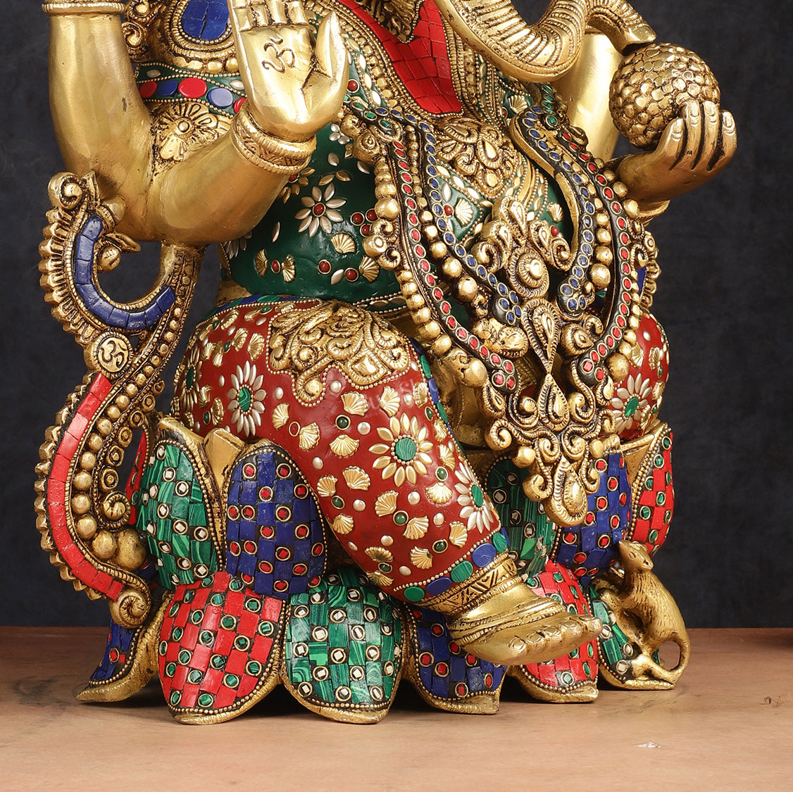Lotus Ganesha Brass Idol 21 " enhanced carvings