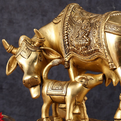 Pure Brass Superfine Kamdhenu Cow with Calf - 10"