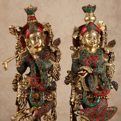 Pure Brass Radha Krishna Statue with Intricate Details | 21 Inch