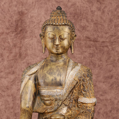 Pure Brass Nirvana Buddha Statue 17" Vintage