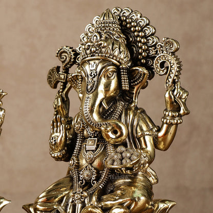 Exquisite Brass Ganesh Lakshmi Idol Pair | 8 Inch