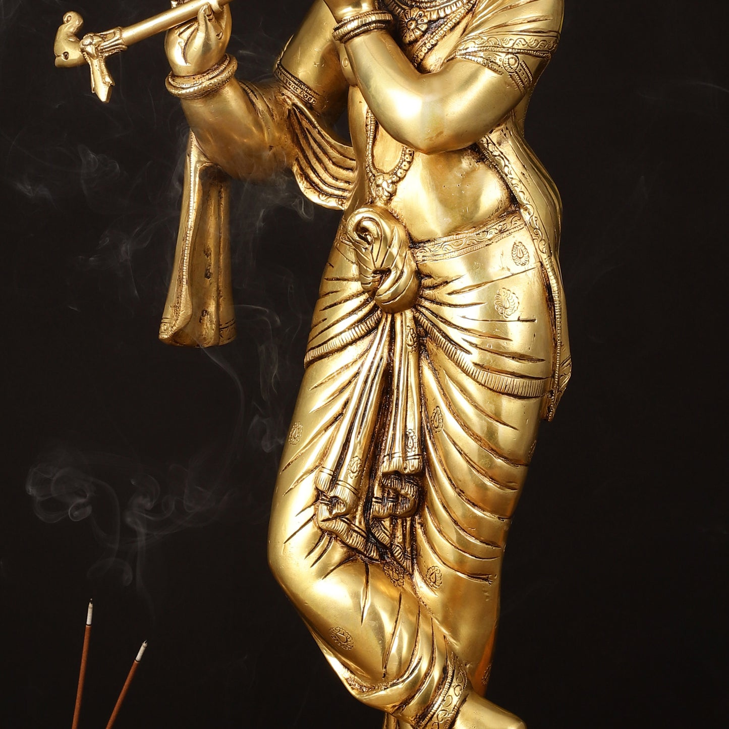 Brass Superfine Lord Krishna Sculpture - 26.5" Height, Enhanced Carvings