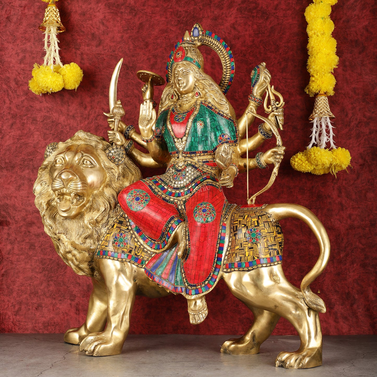 Pure Brass Large-Sized Goddess Durga Sherawali Mata Murti - 27 inch