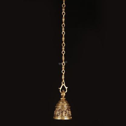 Brass Engraved Ganesha as Musicians Hanging Temple Bell