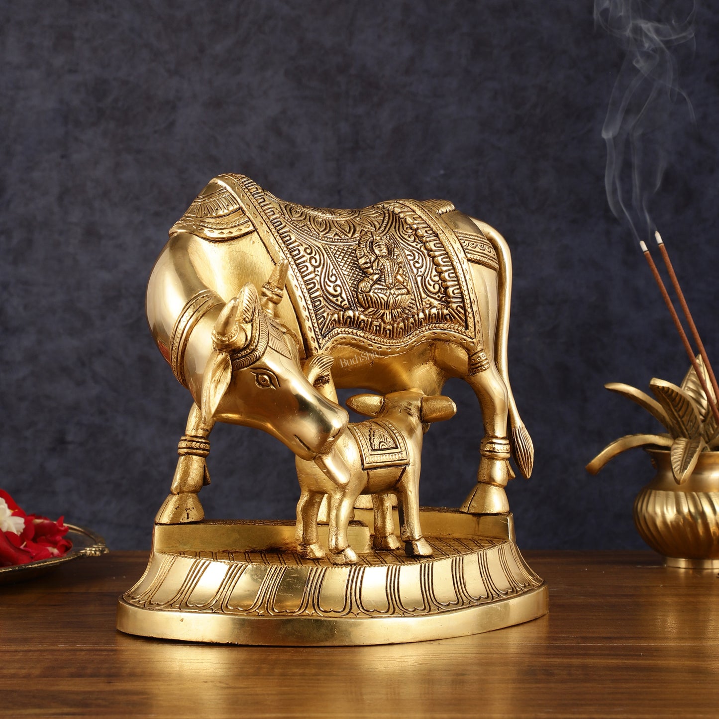 Pure Brass Superfine Kamdhenu Cow with Calf - 10"