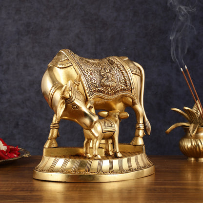 Pure Brass Superfine Kamdhenu Cow with Calf - 10"