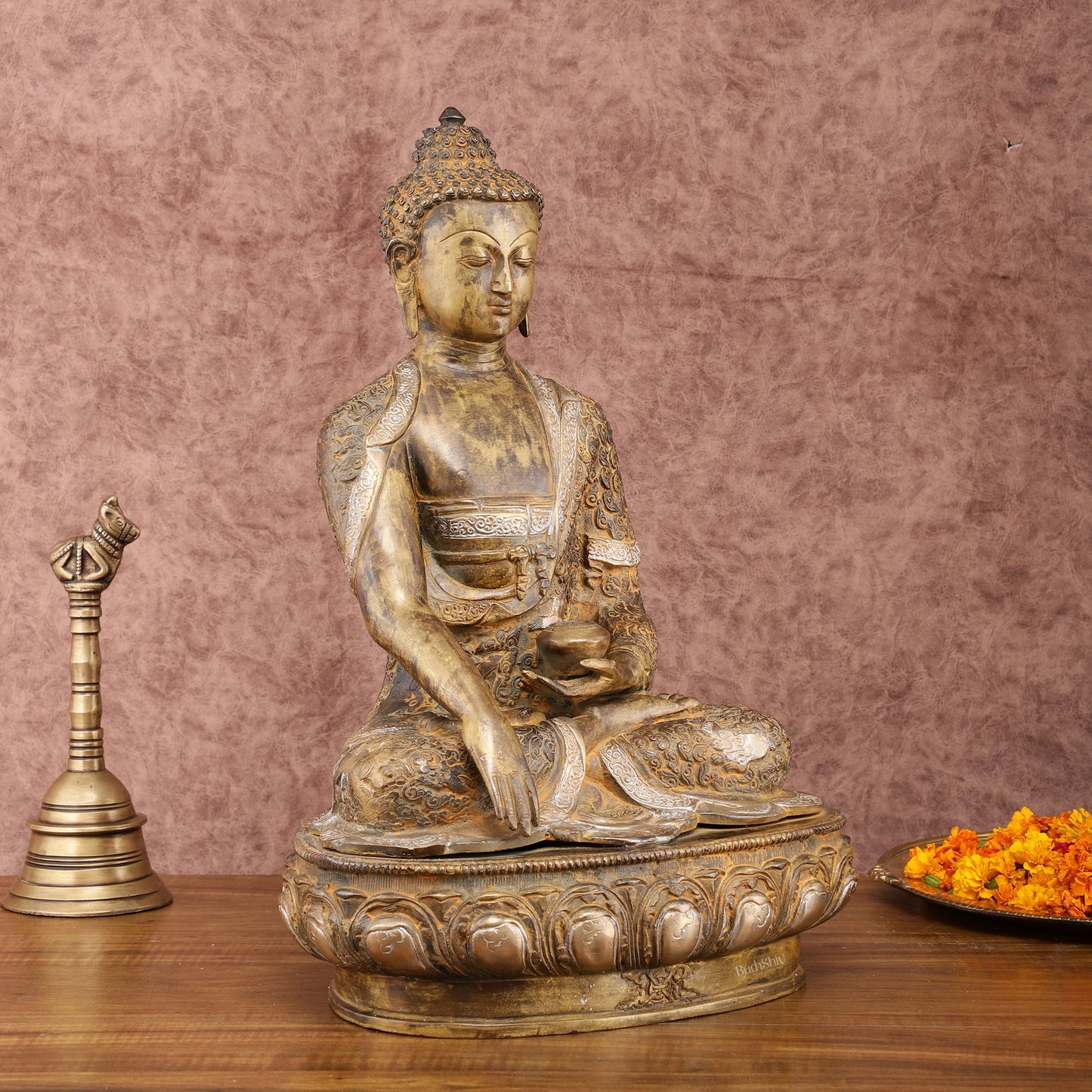 Pure Brass Nirvana Buddha Statue 17" Vintage