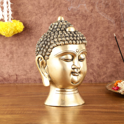 Pure Brass Unique Buddha Head Statue with Mani - 9"