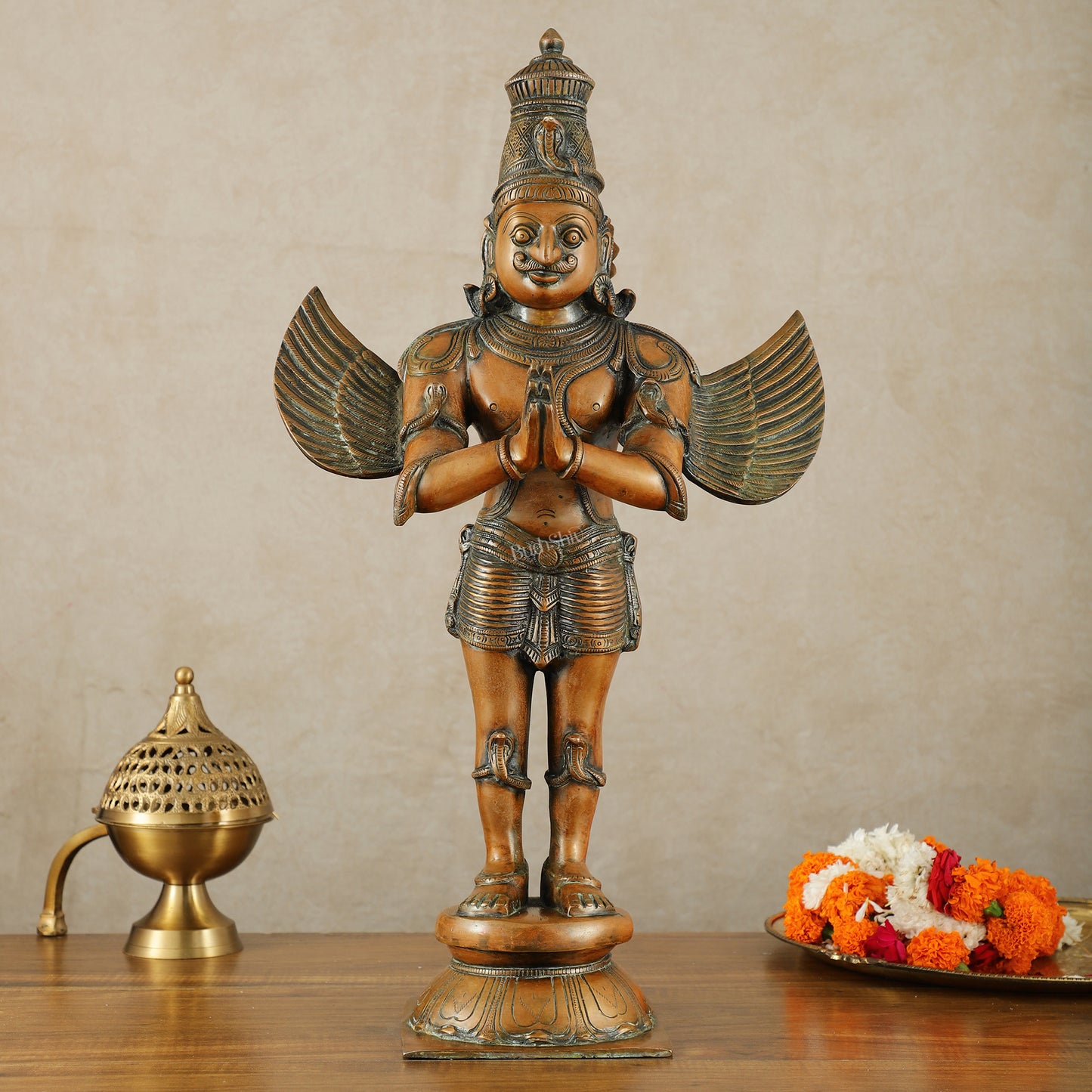 Brass Standing Garuda Dev Statue - 22 Inch Vintage Bronze tone