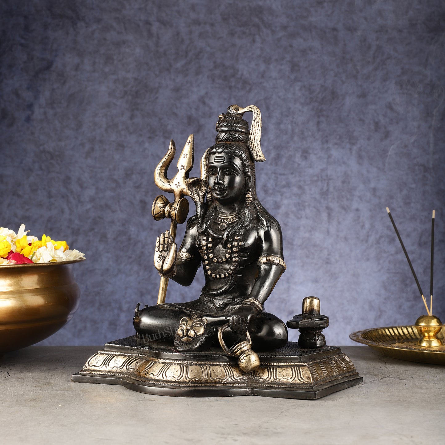 Pure Brass Handcrafted Lord Shiva Statue - 10.5" Midnight black