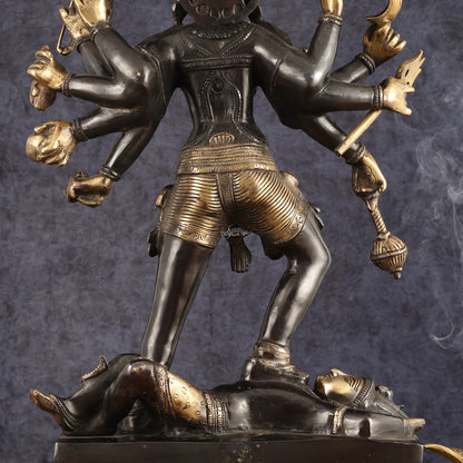 Pure Brass Kali Mata Statue - 25 Inch, 10 Arms, Black Edition