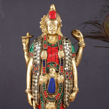 Brass Standing Vishnu Statue Satyanarayana on Lotus Base - 12.5 Inch