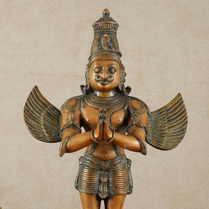 Brass Standing Garuda Dev Statue - 22 Inch Vintage Bronze tone