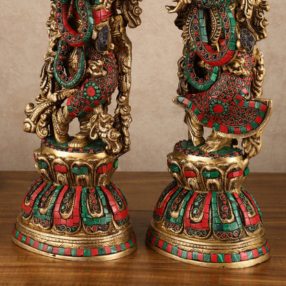 Pure Brass Radha Krishna Statue with Intricate Details | 21 Inch