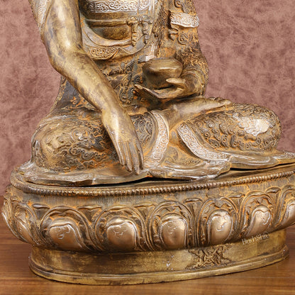 Pure Brass Nirvana Buddha Statue 17" Vintage