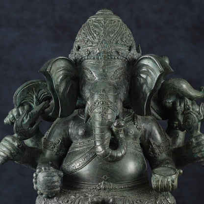 Vintage Balinese Bronze Ganesha Sculpture – Three-Headed, 16" Lost Wax Casting