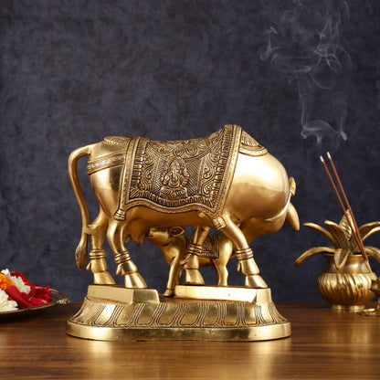 Pure Brass Superfine Kamdhenu Cow with Calf - 10"