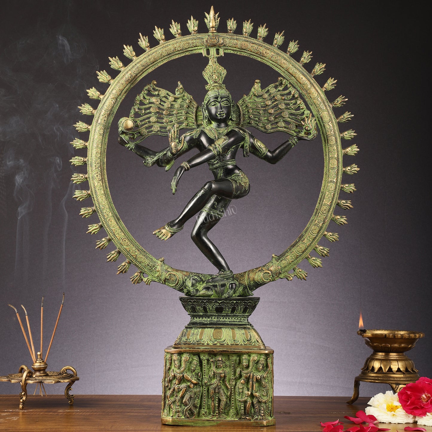 Brass Nataraja statue antique Sand Patina - 23 inch