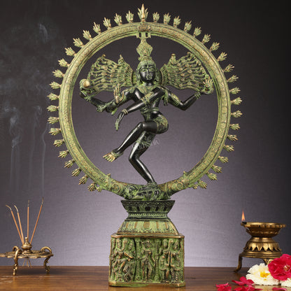 Brass Nataraja statue antique Sand Patina - 23 inch