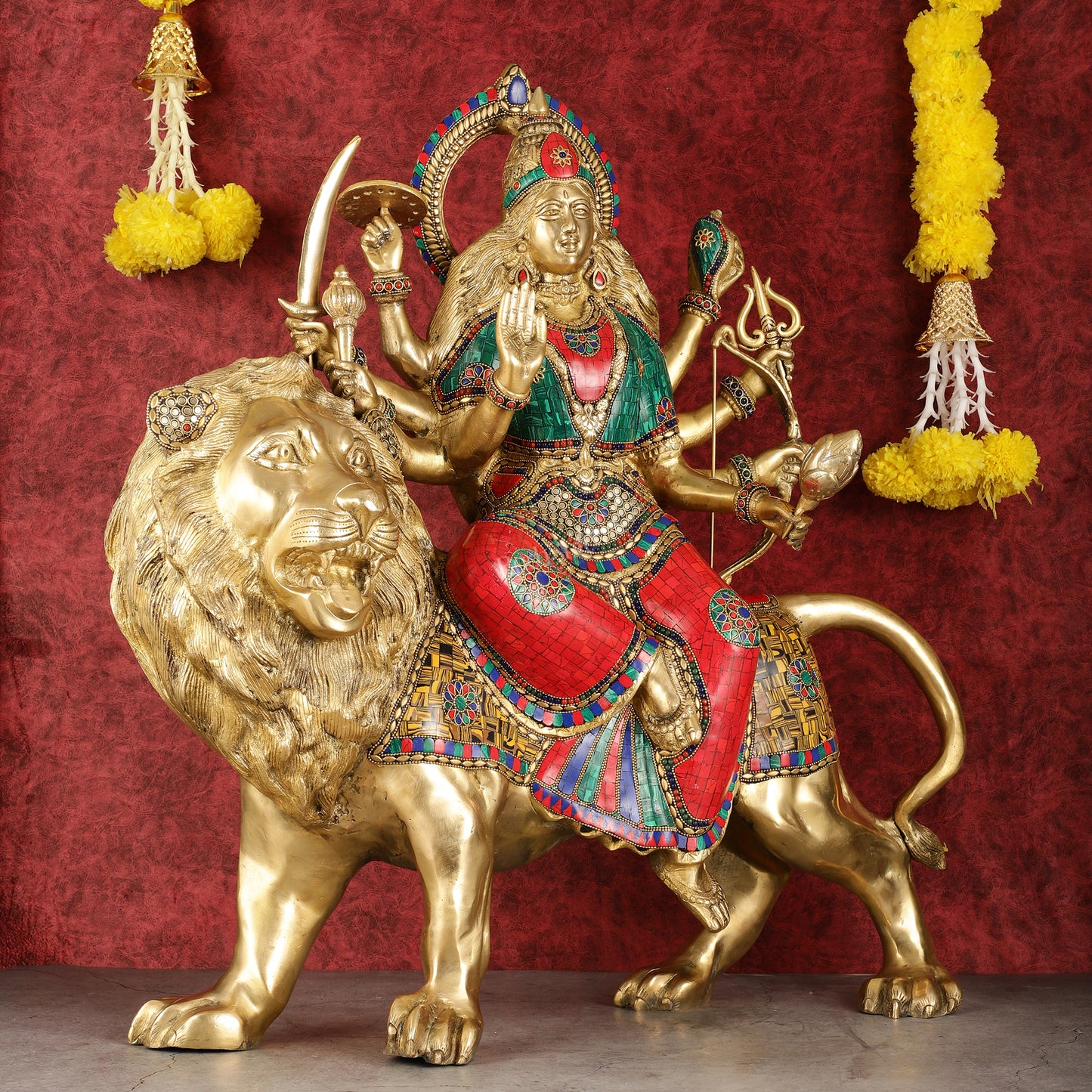 Pure Brass Large-Sized Goddess Durga Sherawali Mata Murti - 27 inch