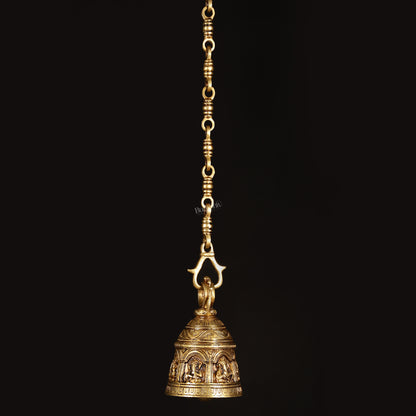 Brass Engraved Ganesha as Musicians Hanging Temple Bell