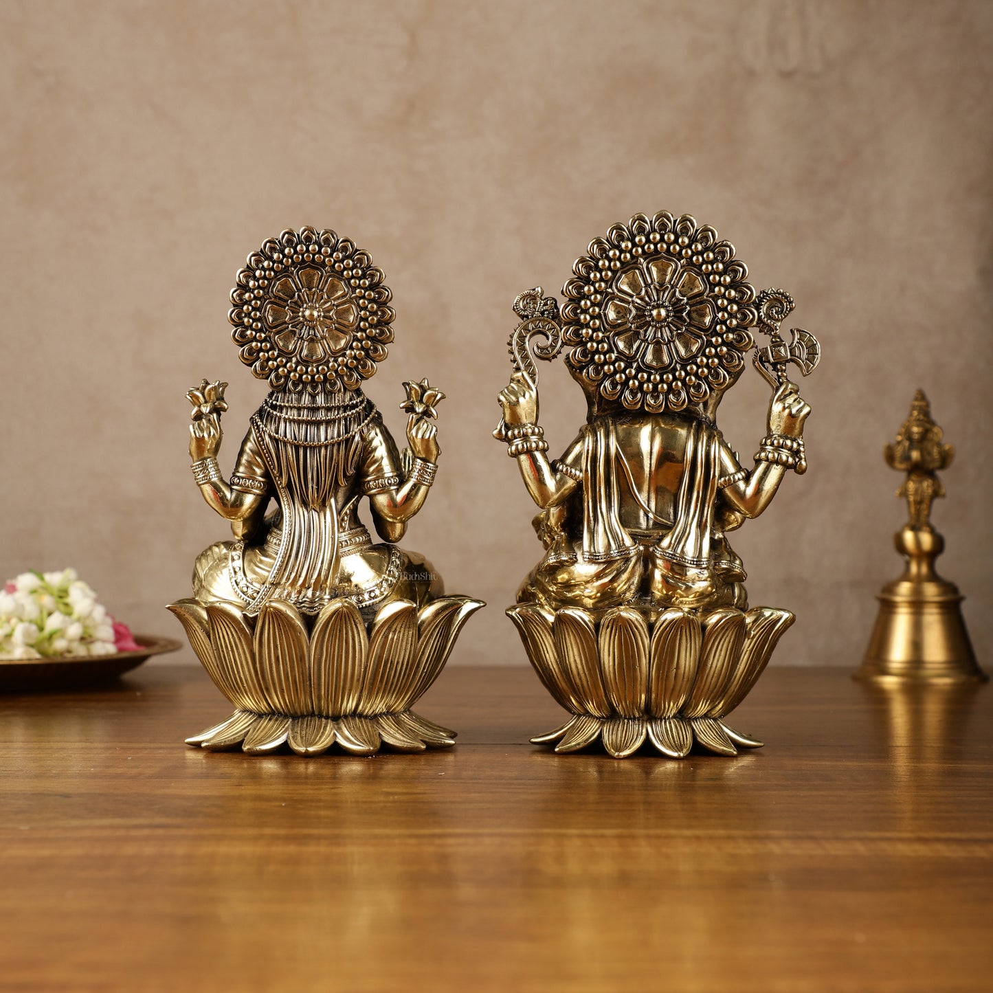 Exquisite Brass Ganesh Lakshmi Idol Pair | 8 Inch