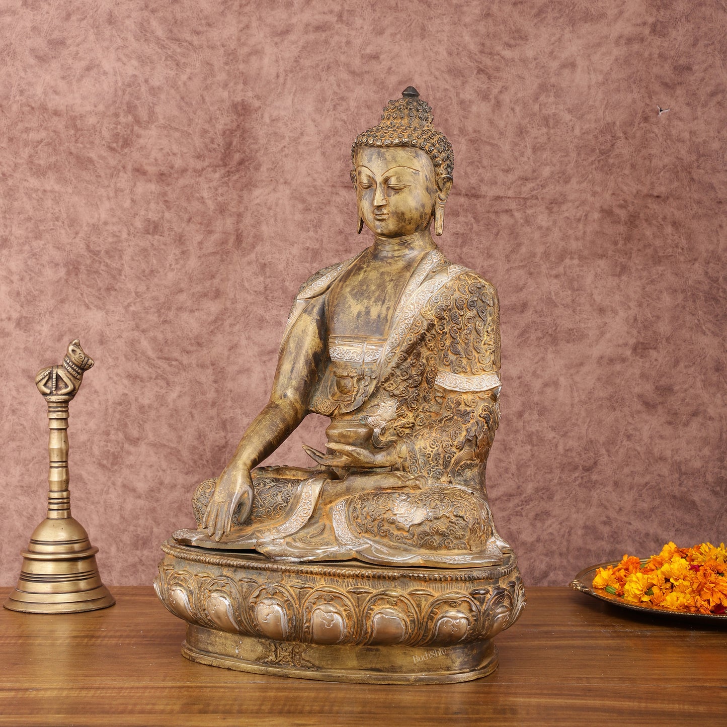 Pure Brass Nirvana Buddha Statue 17" Vintage