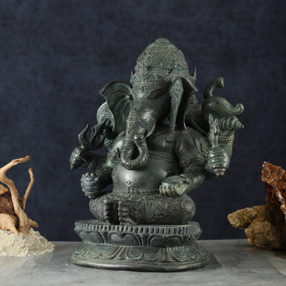 Vintage Balinese Bronze Ganesha Sculpture – Three-Headed, 16" Lost Wax Casting