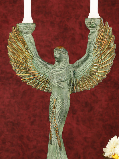 Antique Brass Goddess Iris Candle Holder - 12 inch