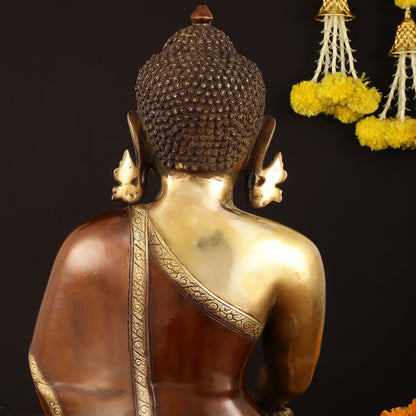 Pure Brass Buddha in Bhumisparsha Mudra Statue - 21" | Dual Tone Elegance