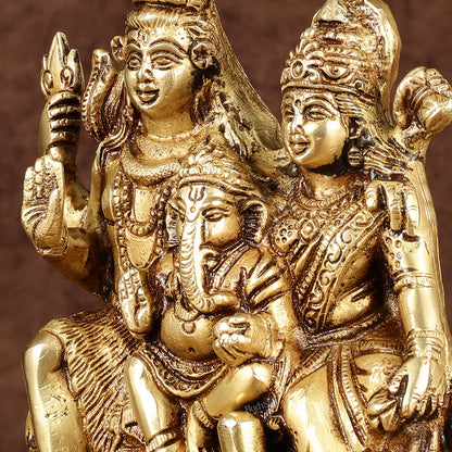 Brass Shiv Parivar Idol with Shiv Parvati, Ganesha, and Shiv Ling | Height: 8 inch