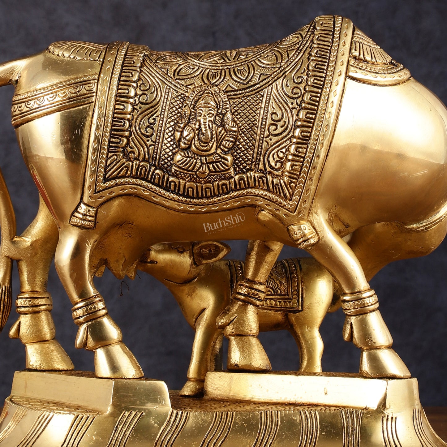 Pure Brass Superfine Kamdhenu Cow with Calf - 10"