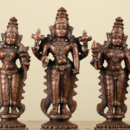 Pure Copper Tirupati Balaji with Bhudevi and Sridevi Idols 7"