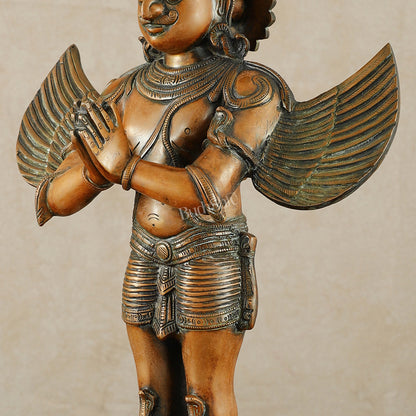 Brass Standing Garuda Dev Statue - 22 Inch Vintage Bronze tone