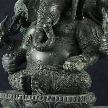 Vintage Balinese Bronze Ganesha Sculpture – Three-Headed, 16" Lost Wax Casting