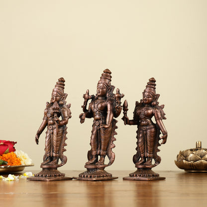 Pure Copper Tirupati Balaji with Bhudevi and Sridevi Idols 7"