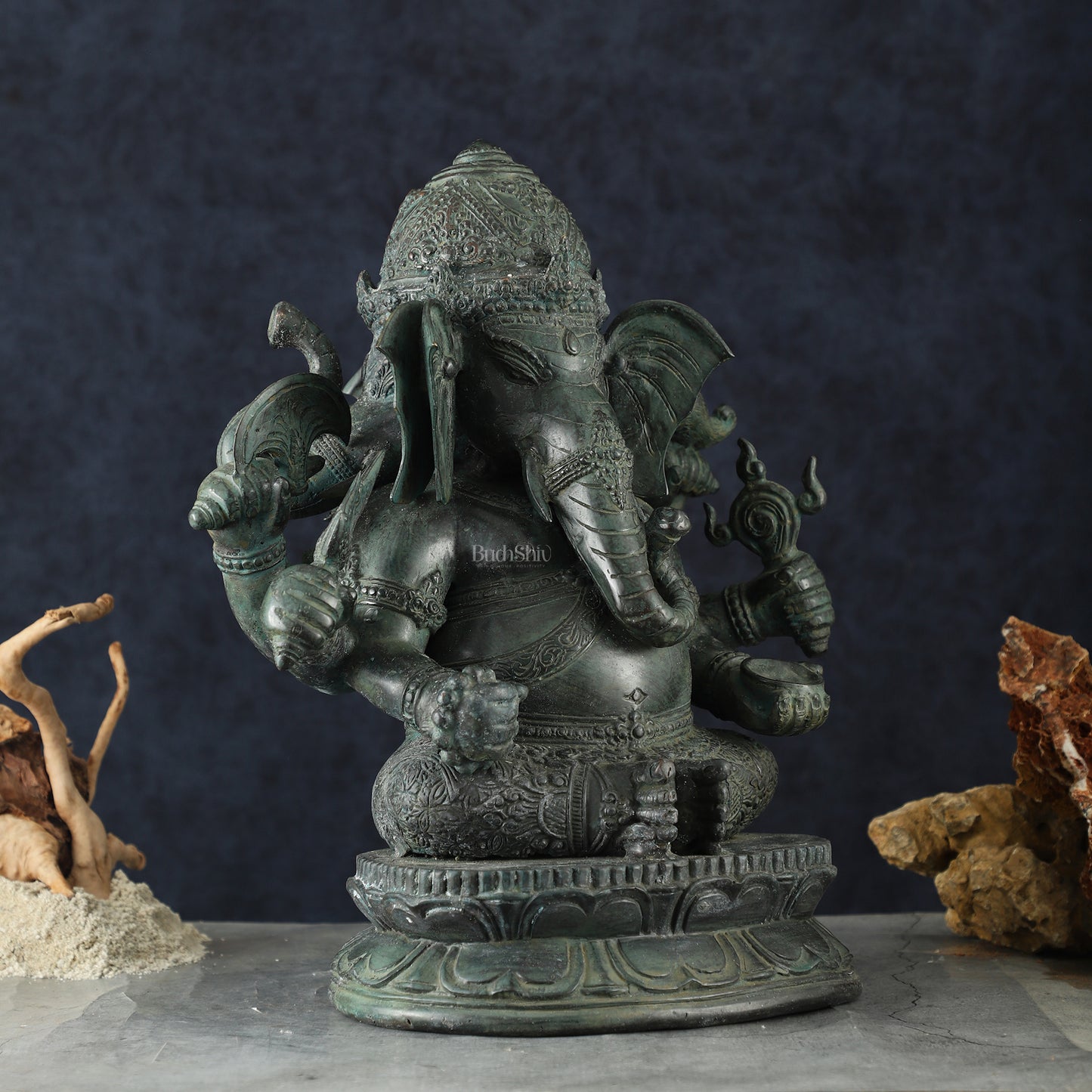 Vintage Balinese Bronze Ganesha Sculpture – Three-Headed, 16" Lost Wax Casting