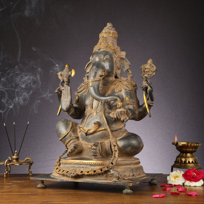 Ganesha Brass Sculpture - Majestic 20.5-Inch Height