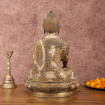 Pure Brass Nirvana Buddha Statue 17" Vintage