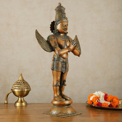 Brass Standing Garuda Dev Statue - 22 Inch Vintage Bronze tone