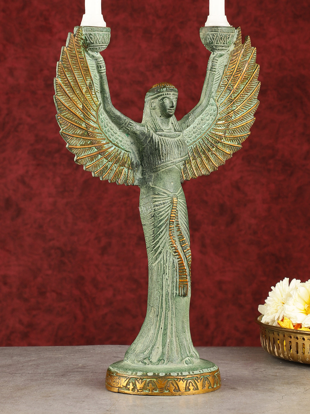 Antique Brass Goddess Iris Candle Holder - 12 inch