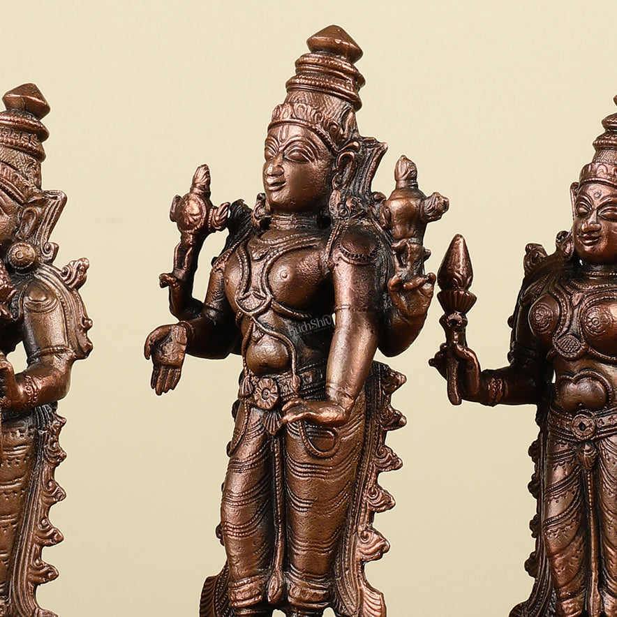 Pure Copper Tirupati Balaji with Bhudevi and Sridevi Idols 7"