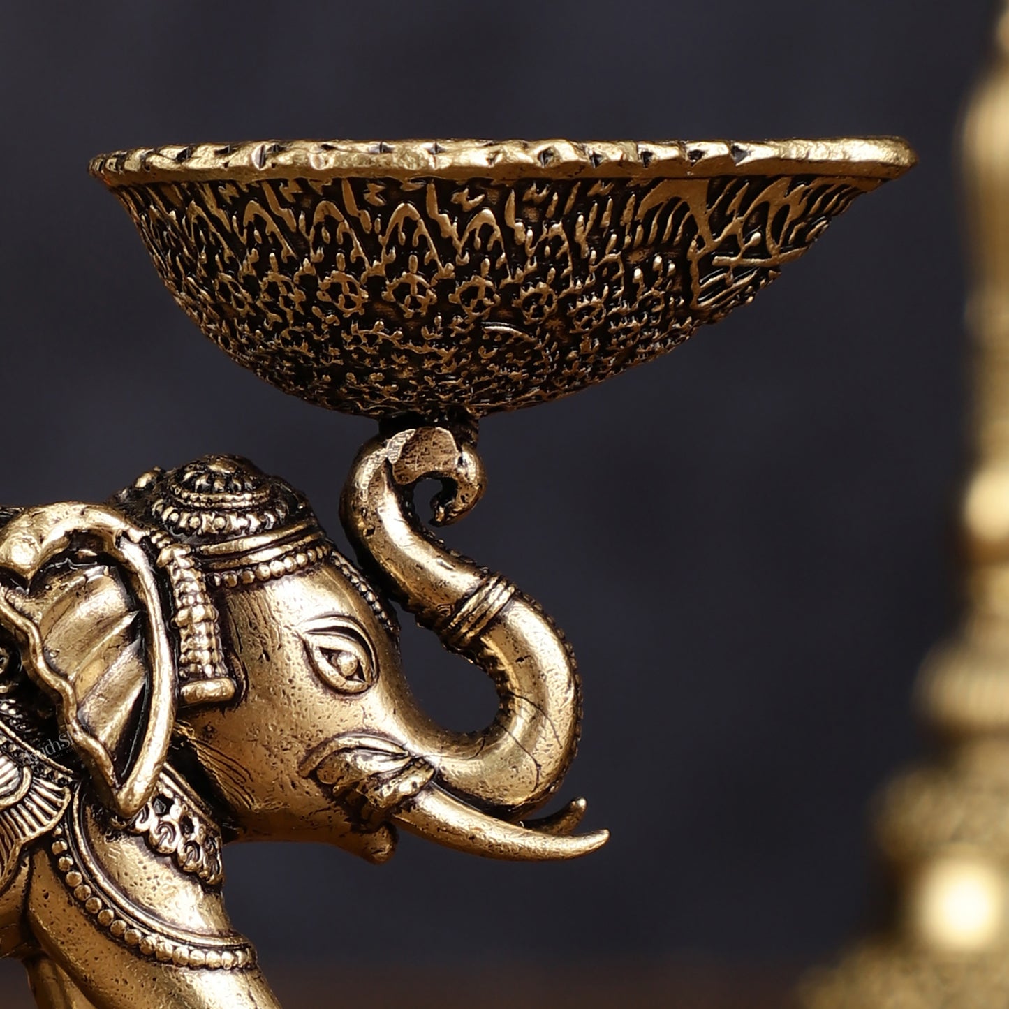 Pure Brass Intricately Carved Small Elephant Oil Lamp diya 3"