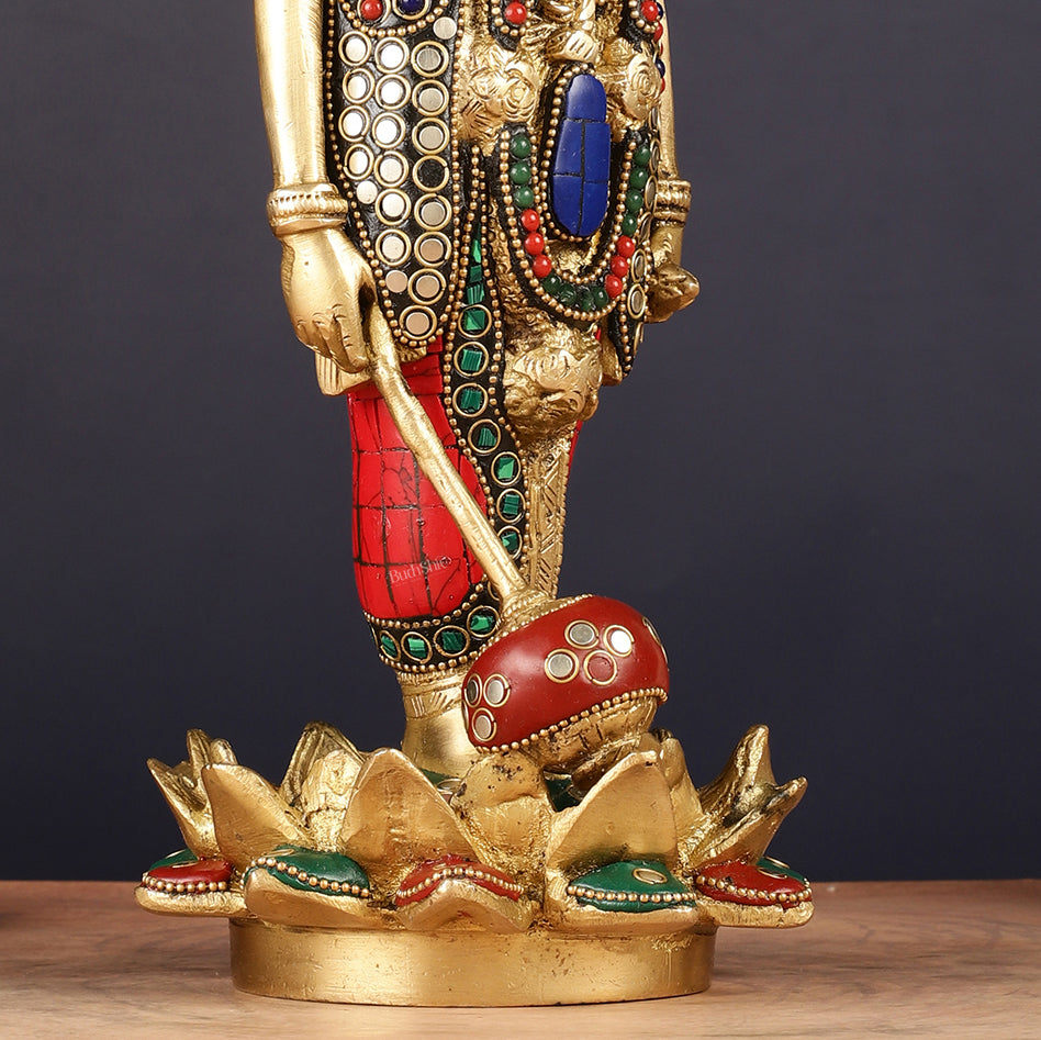 Brass Standing Vishnu Statue Satyanarayana on Lotus Base - 12.5 Inch