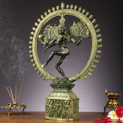 Brass Nataraja statue antique Sand Patina - 23 inch