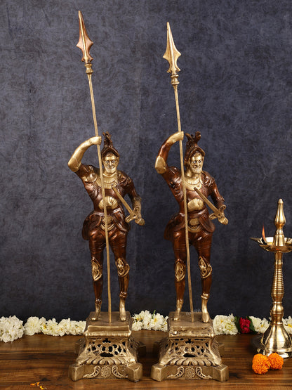 Brass Handcrafted Roman Soldier Showpiece Statues pair - 30 Inch antique finish