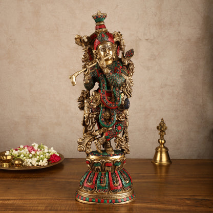 Pure Brass Radha Krishna Statue with Intricate Details | 21 Inch