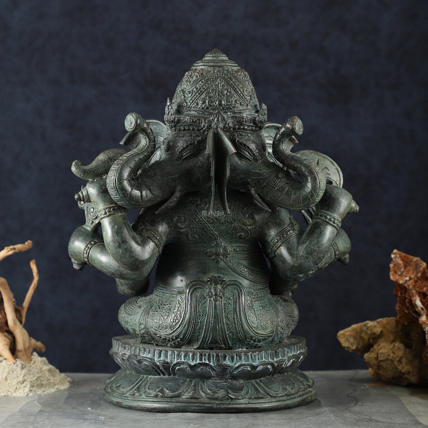 Vintage Balinese Bronze Ganesha Sculpture – Three-Headed, 16" Lost Wax Casting